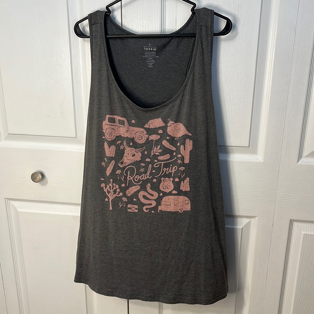 Torrid Gray “Road Trip” Racerback Tank Size 3